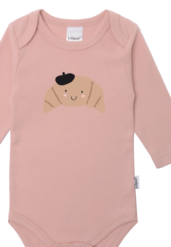 Langarmbody in rosé mit Croissant Print