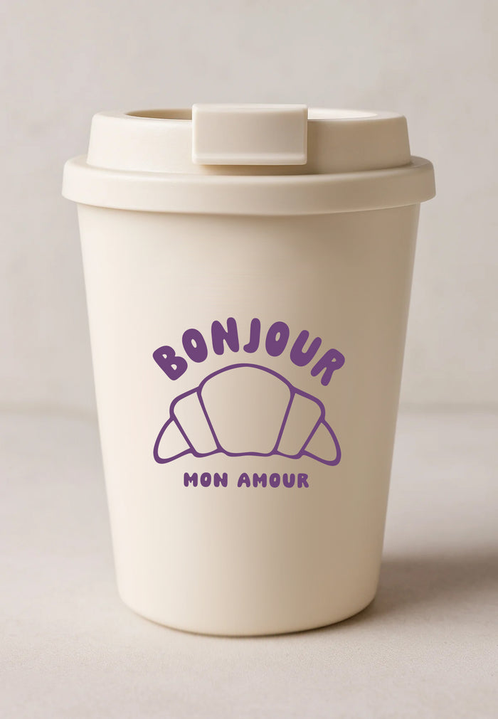 Coffee to go Cup Bonjour lila
