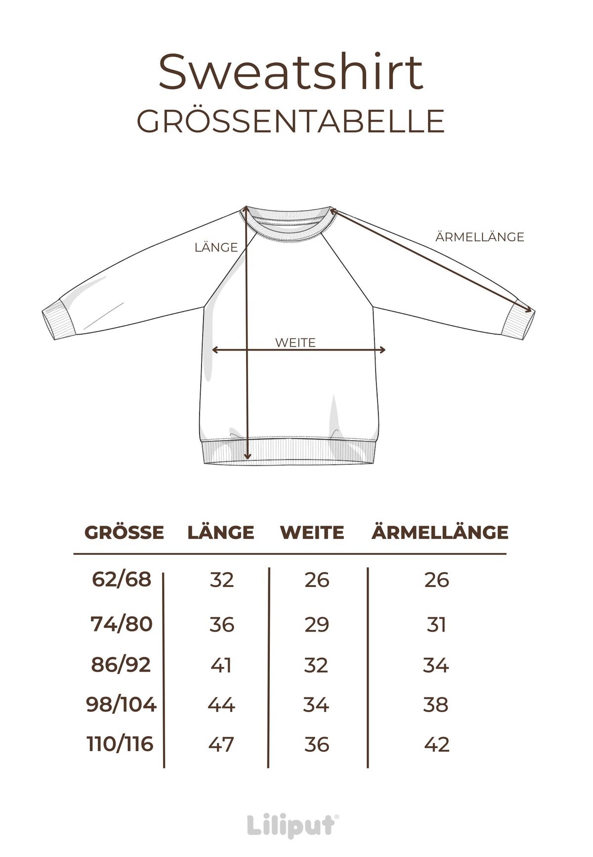 größentabelle sweatshirts für kinder