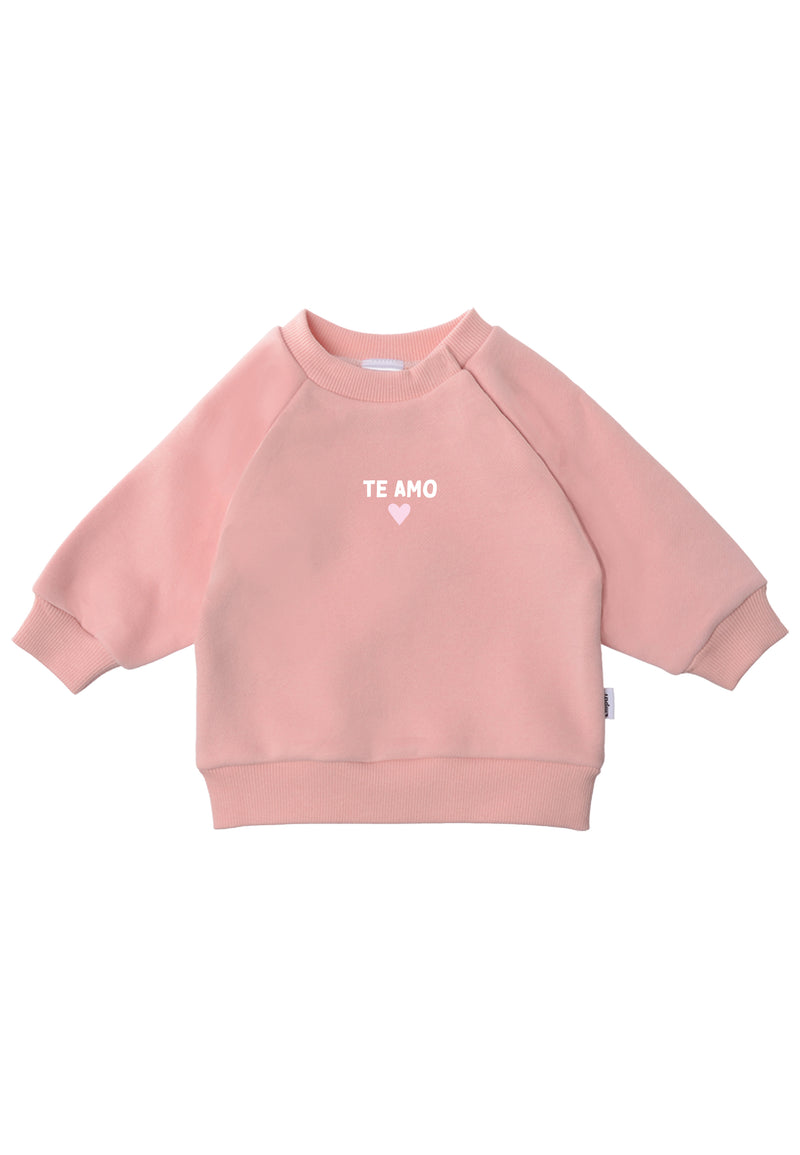 Rosa Sweatshirt mit weiß und rosanem Te Amo Print.