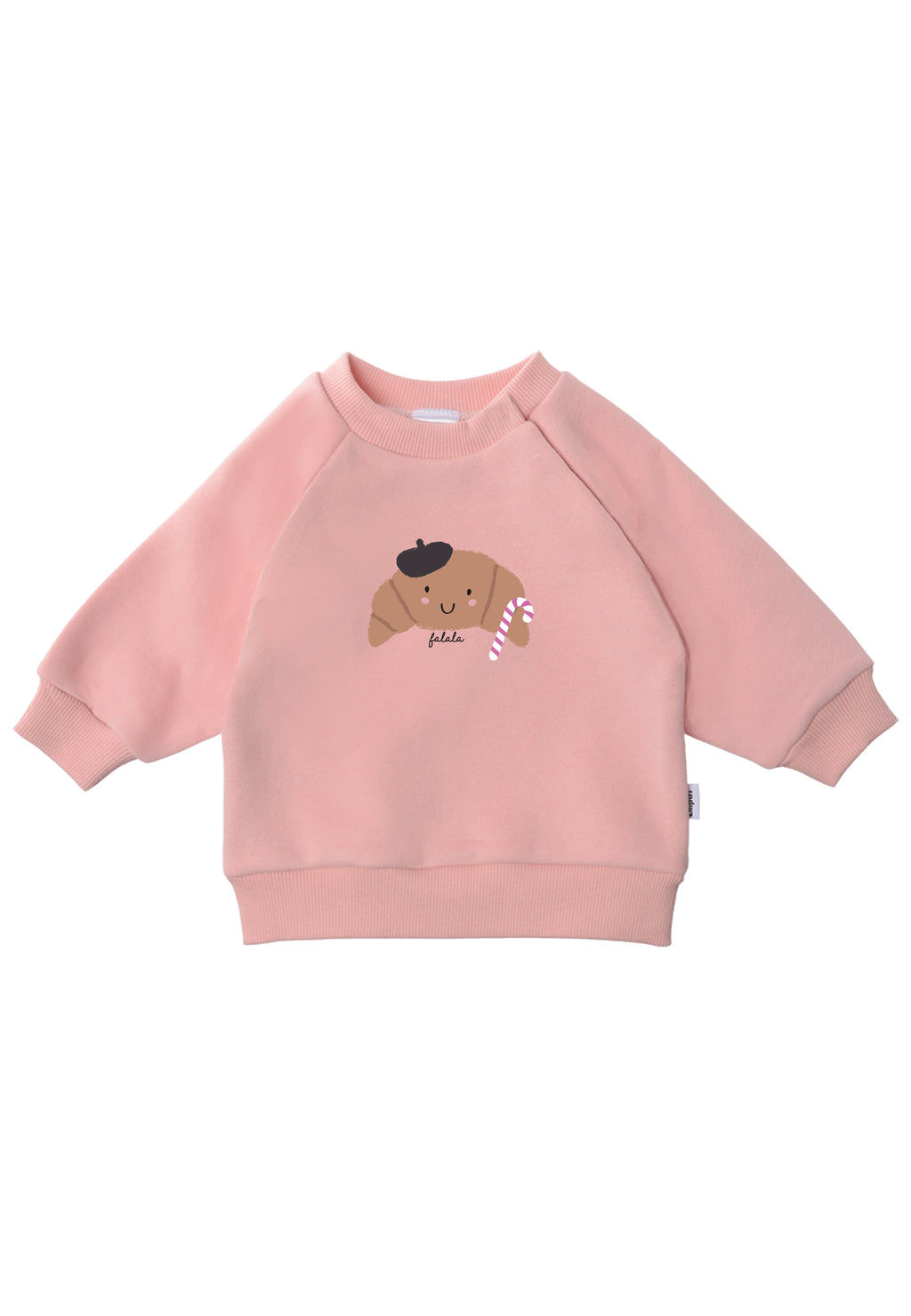 Sweatshirt in rosa mit weihnachtlichem Croissant Print und Wording falala.