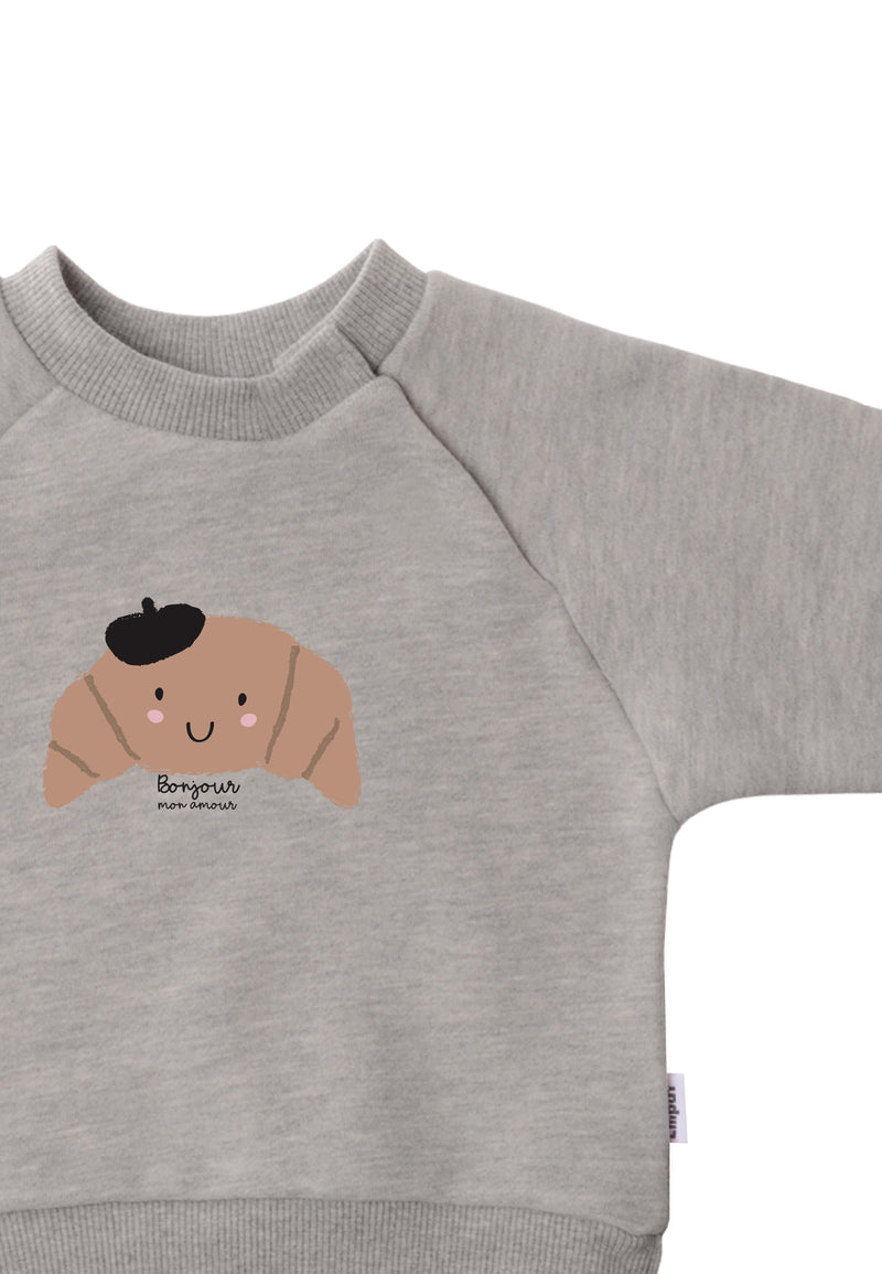 Sweatshirt in grau-melange mit Print "Croissant"