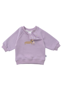 Sweatshirt in flieder mit Raglanärmeln und praktischen Druckknöpfen für die Größen 62/68-86/92.