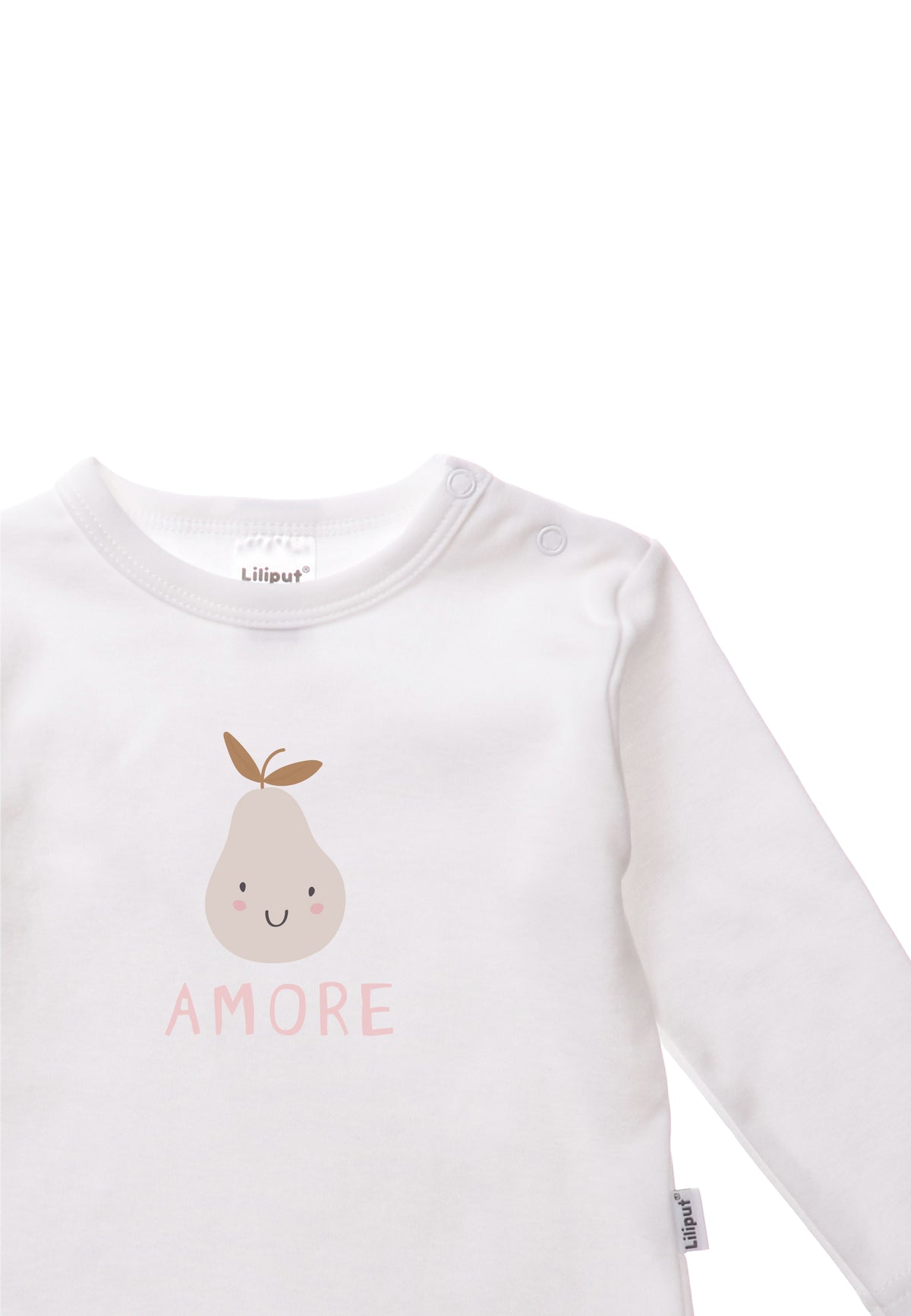 Detailansicht der Birne mit rosa schrift Amore.