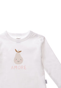 Detailansicht der Birne mit rosa schrift Amore.