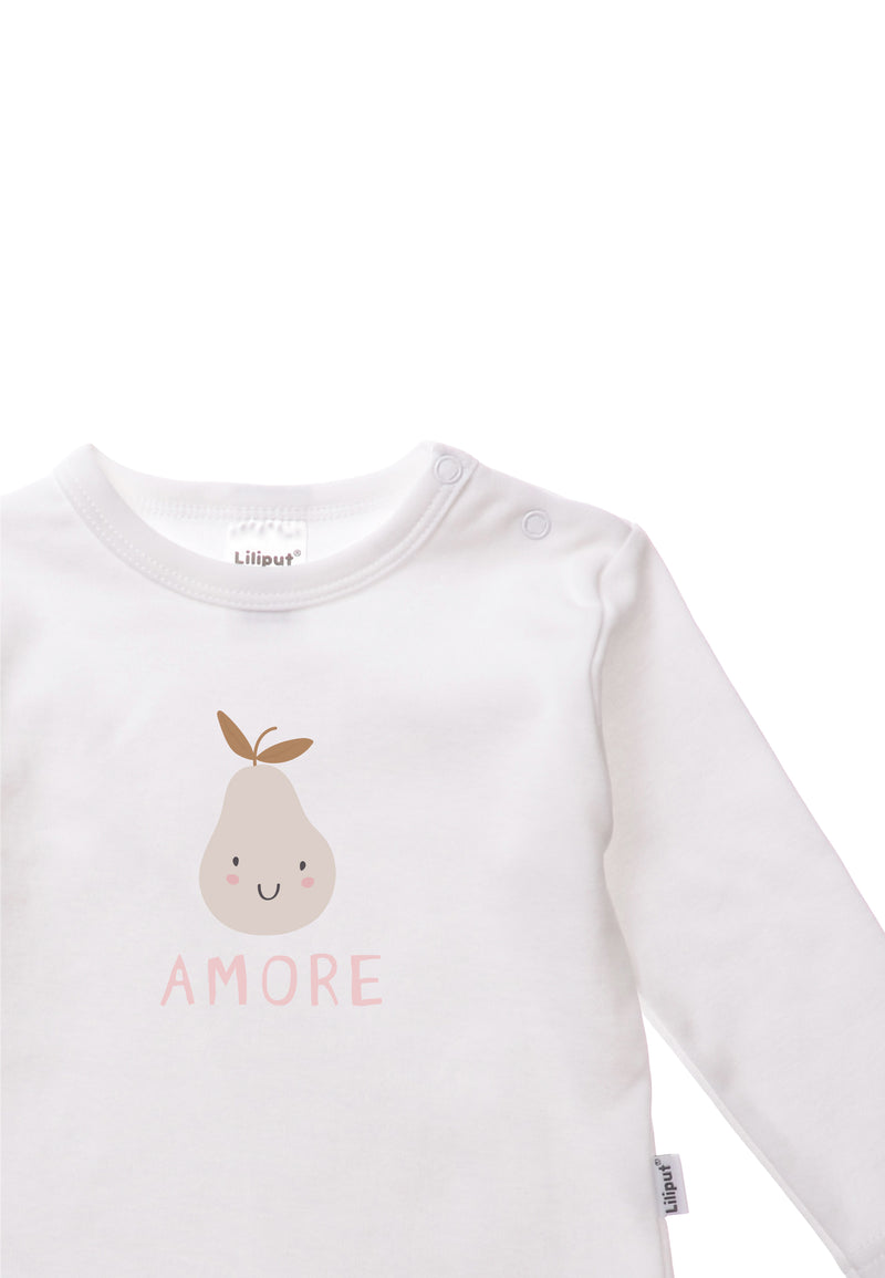 Detailansicht der Birne mit rosa schrift Amore.