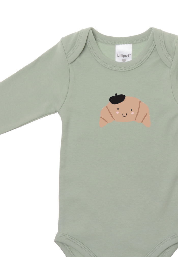 Langarmbody in schilf mit Croissant Print
