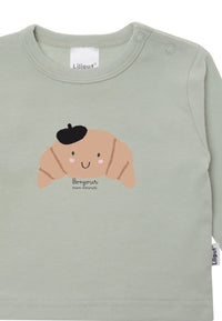 Langarmshirt in schilf mit Print Croissant