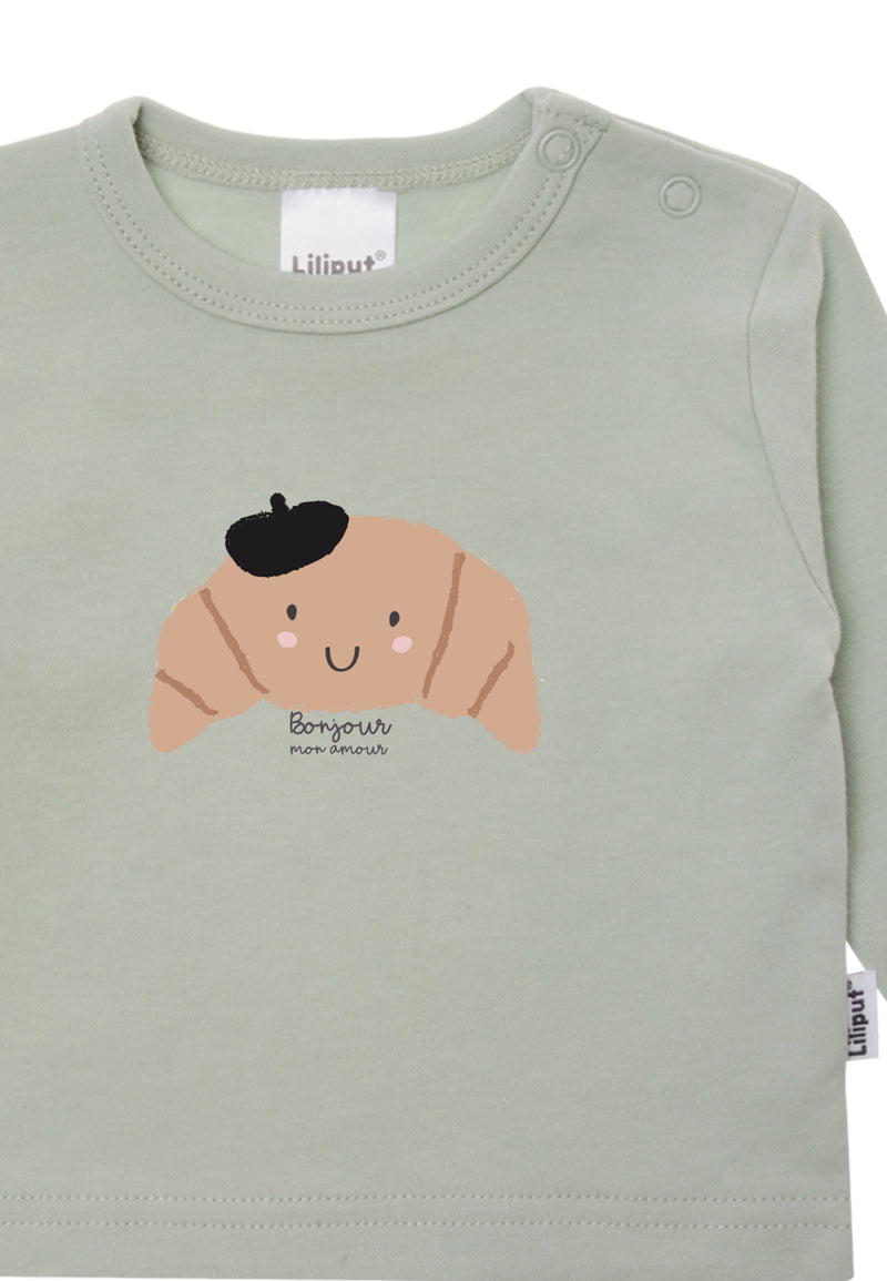 Langarmshirt in schilf mit Print Croissant