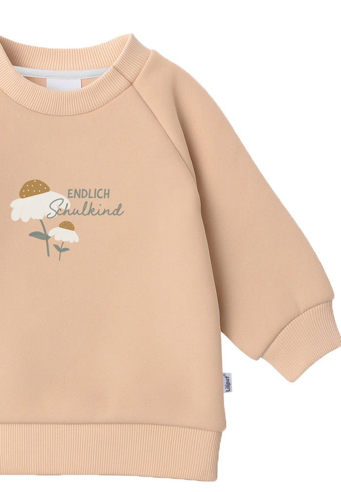 Kinder Sweatshirt "Endlich Schulkind Gänseblümchen" Beige