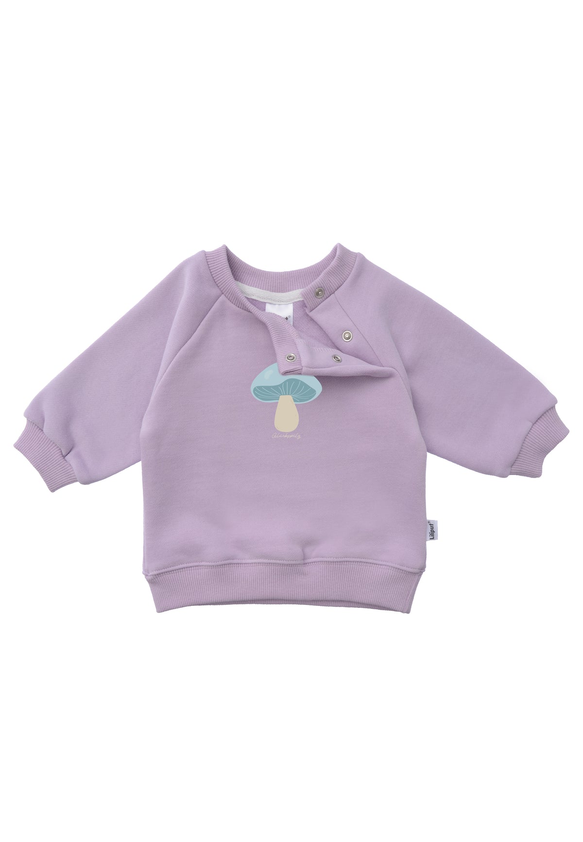 Praktische Druckknöpfe erleichtern das An,- und Ausziehen des Sweatshirts für die Größen 62/68-86/92.