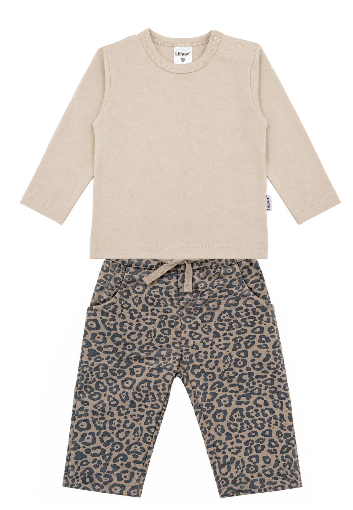 2-teiliges Set mit Leo-Hose und Langarmshirt in Beige