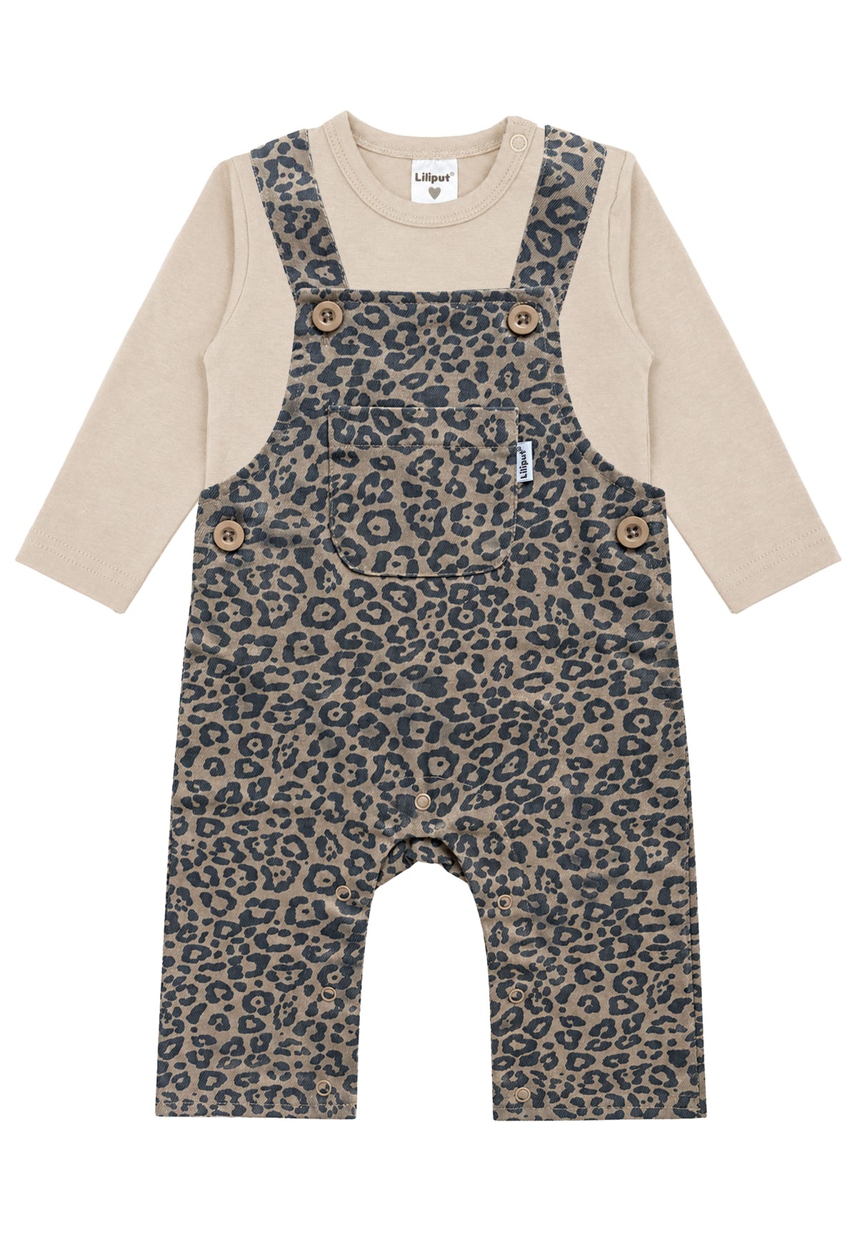 2-teiliges Set mit Leo-Latzhose und Langarmshirt in Beige