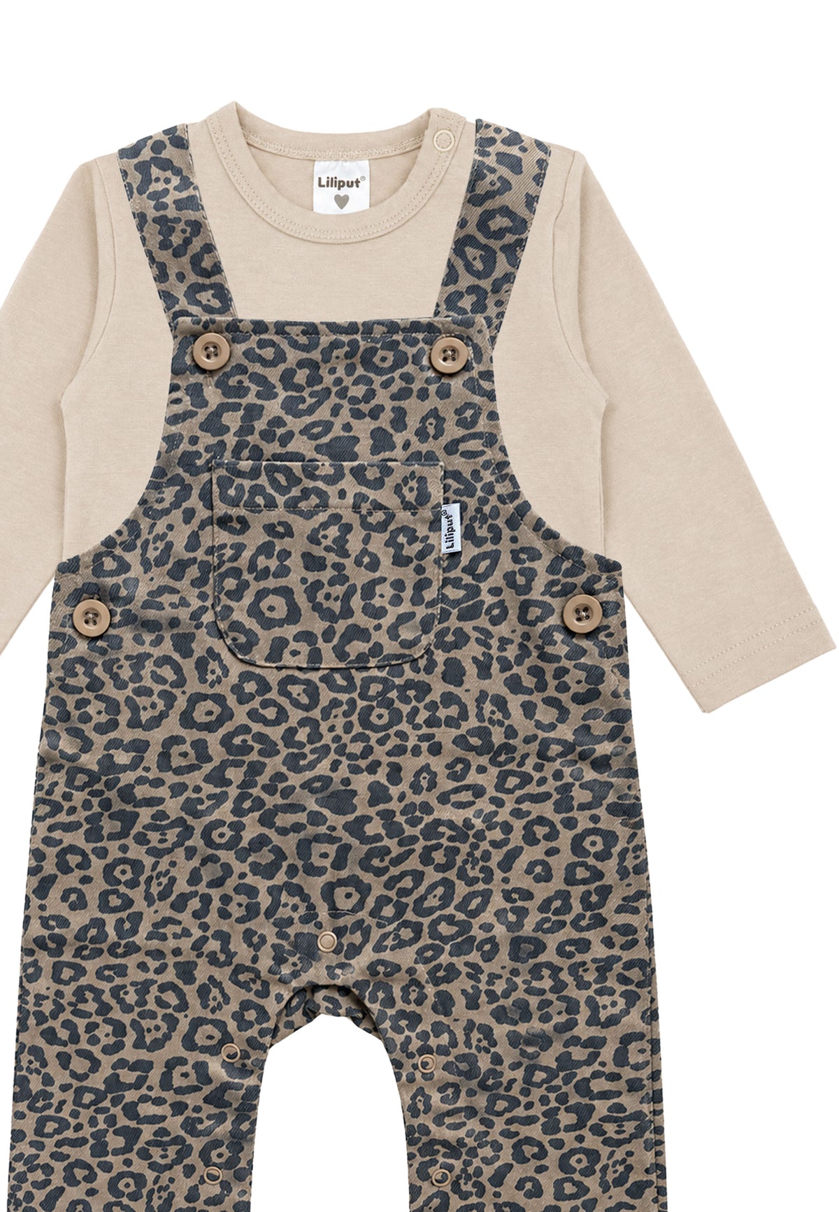 2-teiliges Set mit Leo-Latzhose und Langarmshirt in Beige