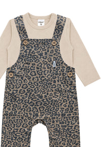 2-teiliges Set mit Leo-Latzhose und Langarmshirt in Beige