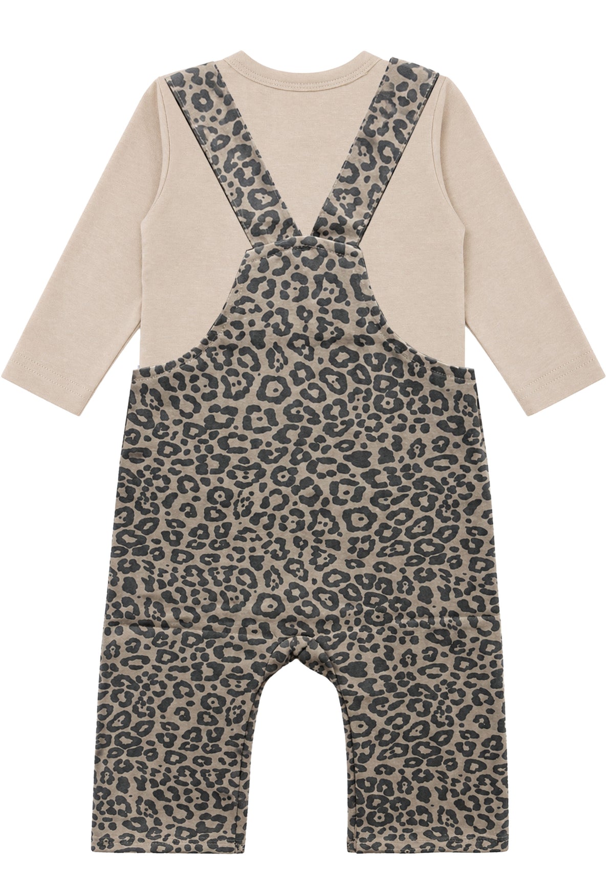 2-teiliges Set mit Leo-Latzhose und Langarmshirt in Beige