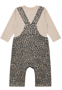 2-teiliges Set mit Leo-Latzhose und Langarmshirt in Beige