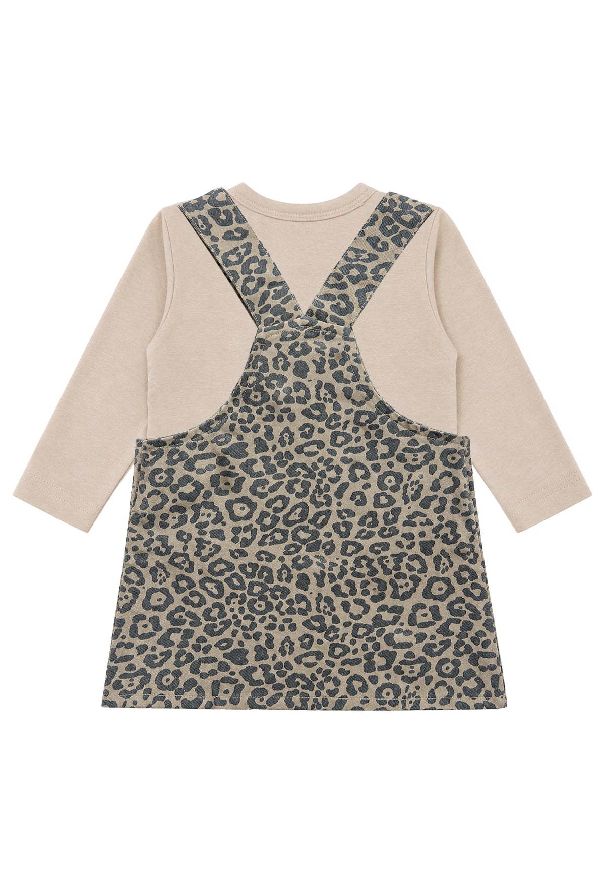 2-teiliges Set mit Leo-Latzrock und Langarmshirt in Beige