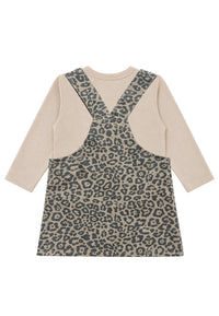 2-teiliges Set mit Leo-Latzrock und Langarmshirt in Beige