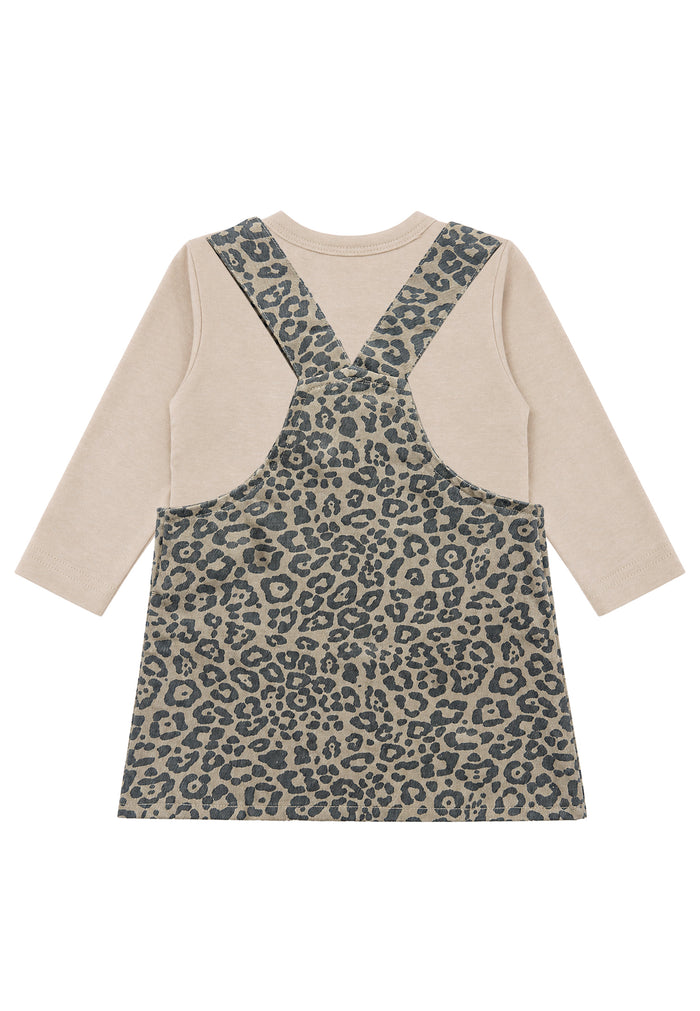 2-teiliges Set mit Leo-Latzrock und Langarmshirt in Beige