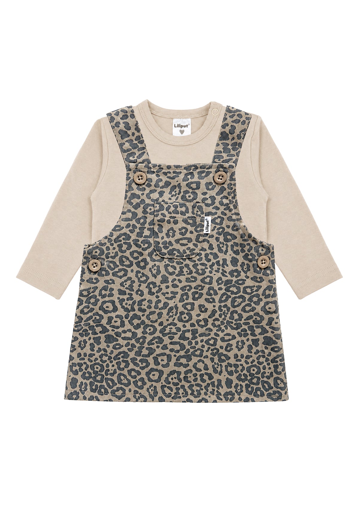 2-teiliges Set mit Leo-Latzrock und Langarmshirt in Beige