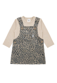 2-teiliges Set mit Leo-Latzrock und Langarmshirt in Beige