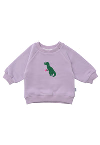 Dino Sweatshirt in flieder mit Raglan Ärmeln.