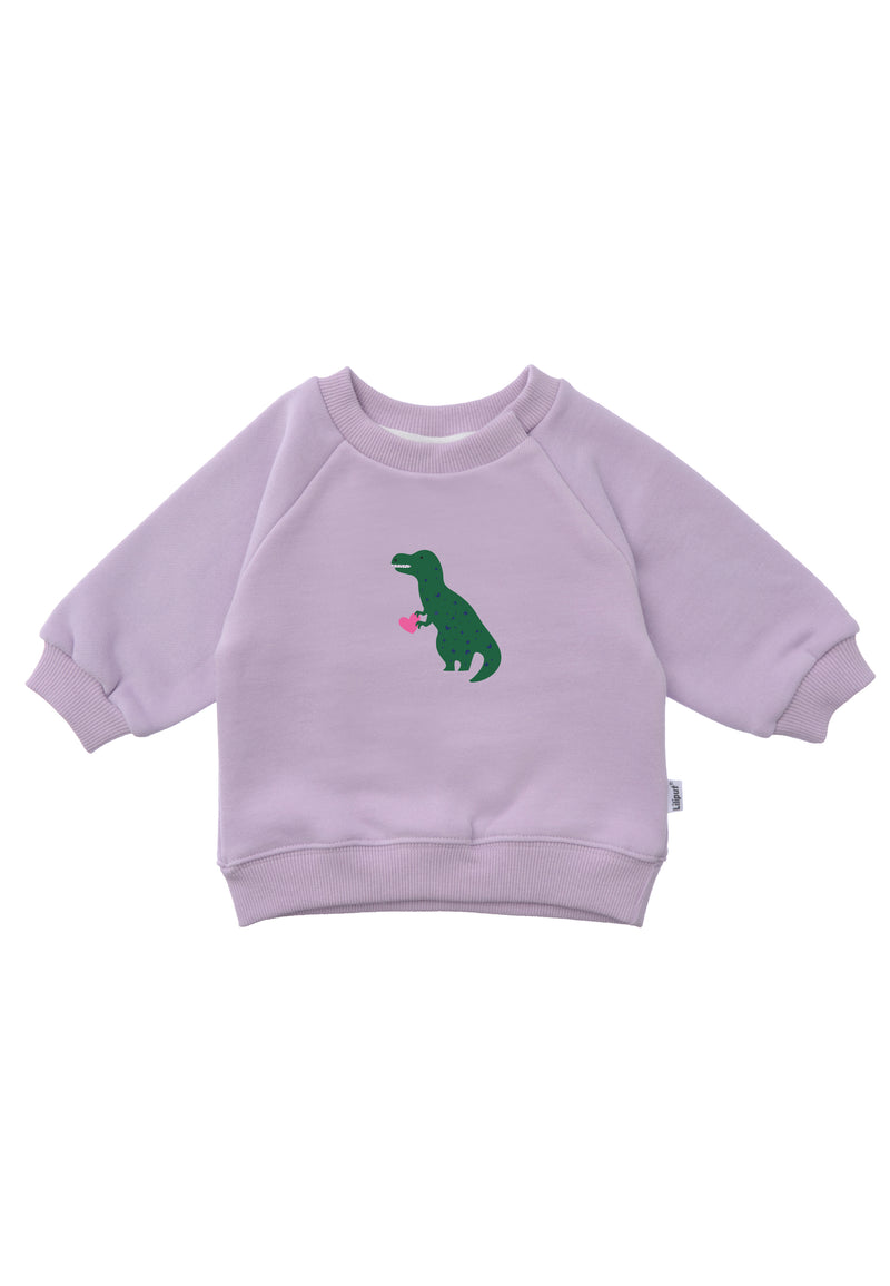 Dino Sweatshirt in flieder mit Raglan Ärmeln.
