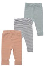 rückseite von den Babyleggings in ecru-schilf/orange-beige/ecru-schwarz geringelt