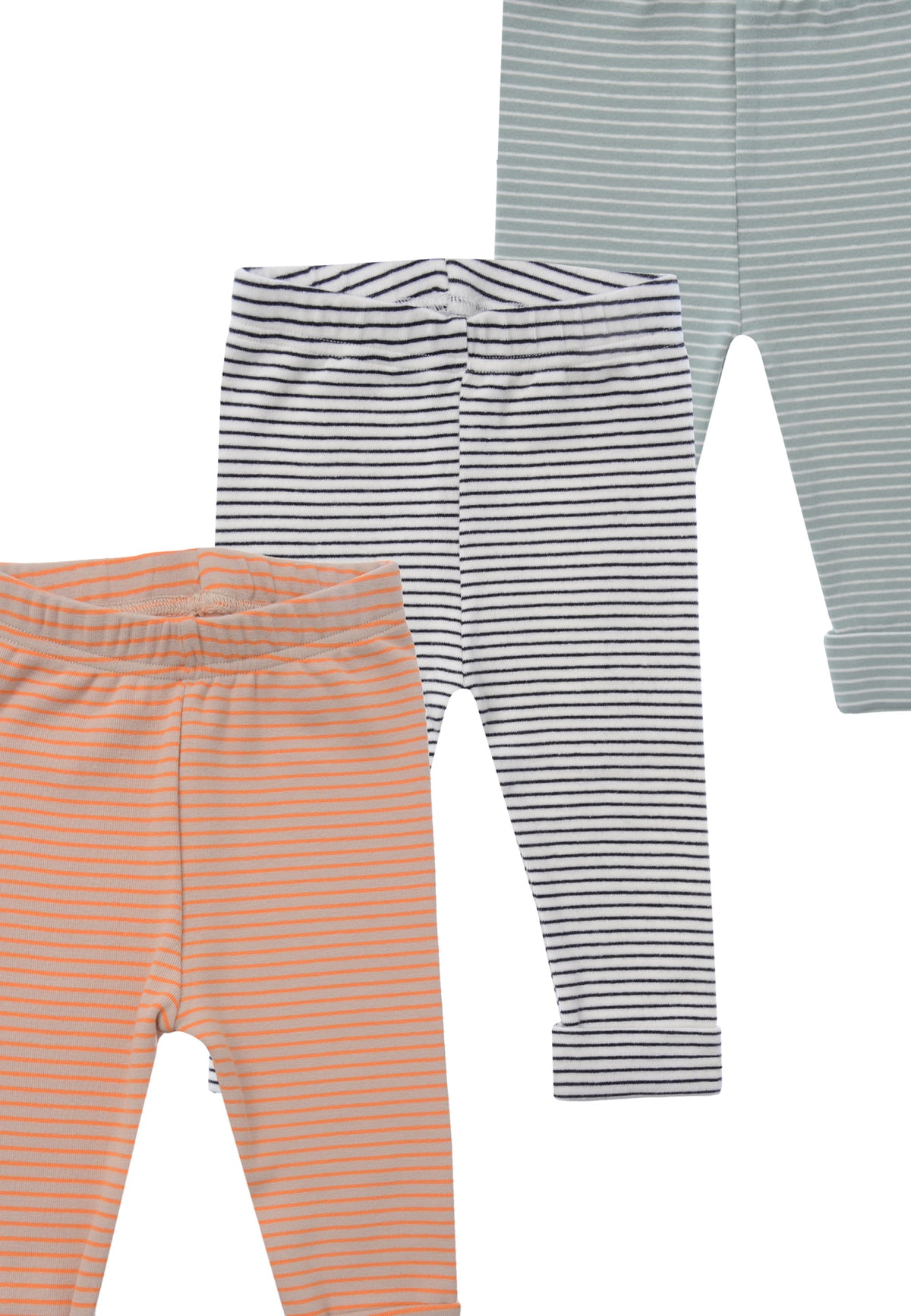 nahafnahme von den Babyleggings in ecru-schilf/orange-beige/ecru-schwarz geringelt