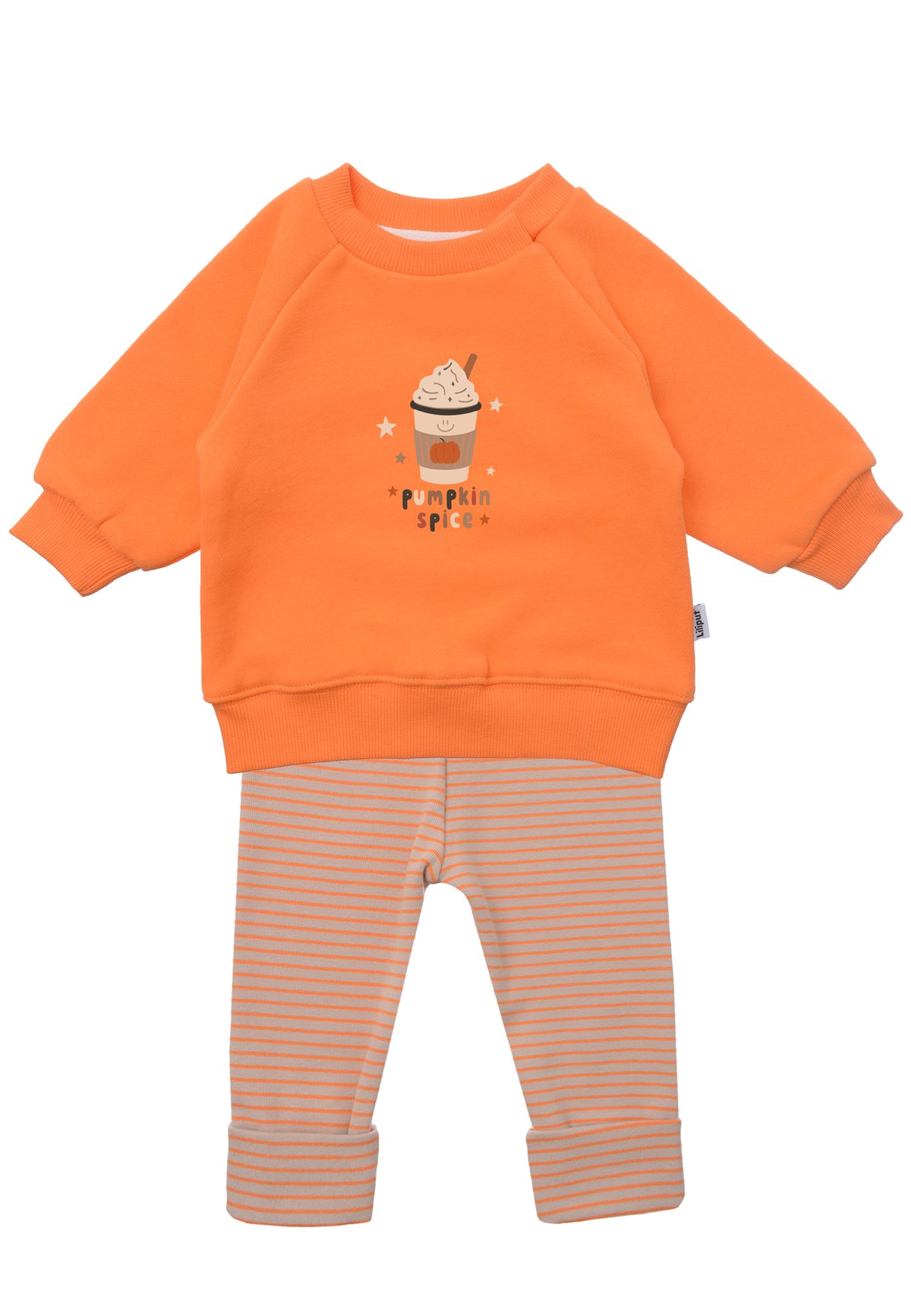 2tlg. Set mit Sweatshirt "Pumpkin Spice" in orange und Ringel Leggings