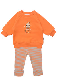 2tlg. Set mit Sweatshirt "Pumpkin Spice" in orange und Ringel Leggings
