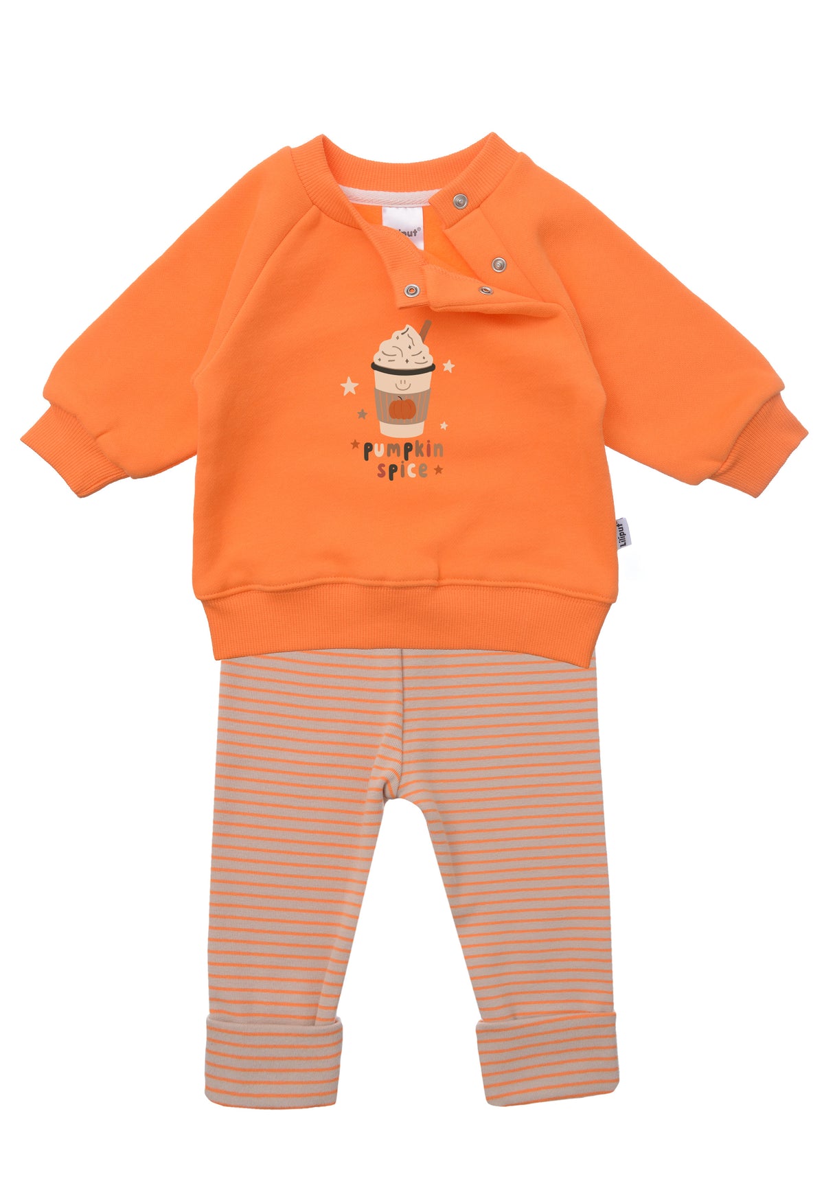 2tlg. Set mit Sweatshirt "Pumpkin Spice" in orange und Ringel Leggings