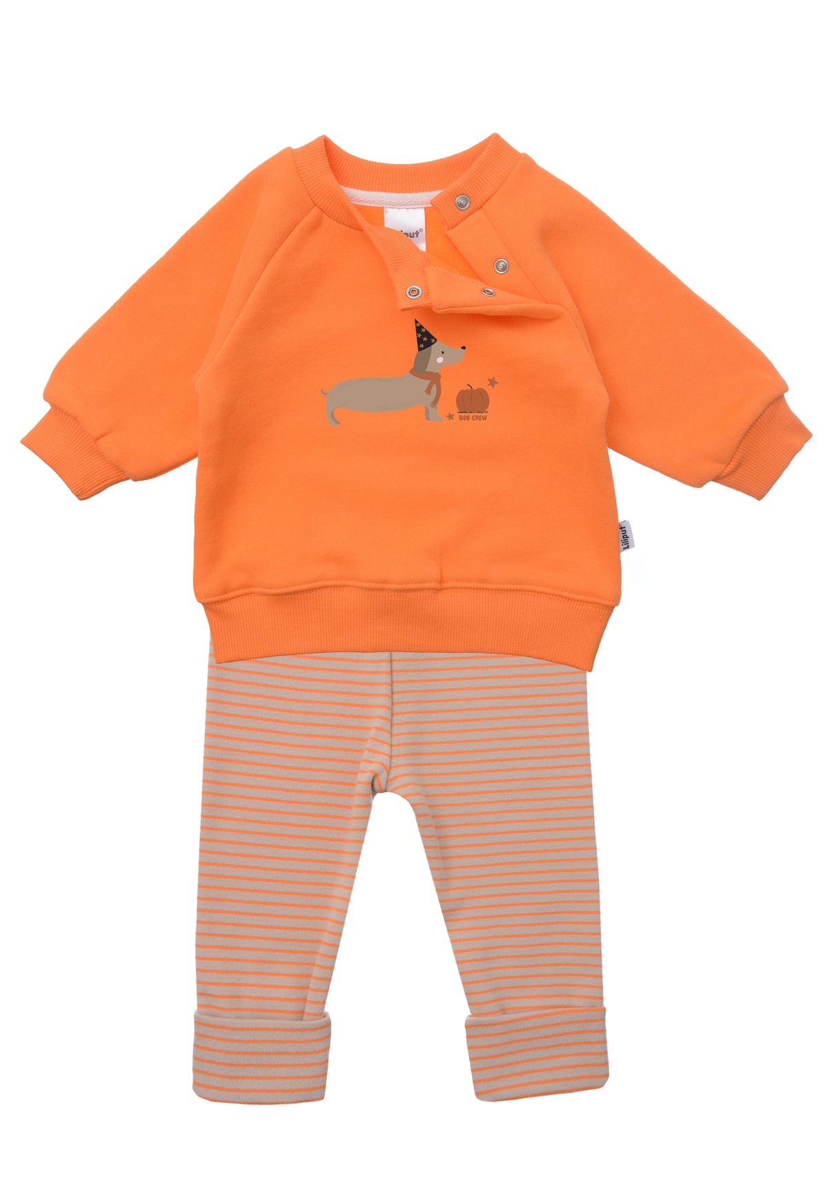2tlg. Set mit Sweatshirt "Boo Crew" in orange und Ringel Leggings