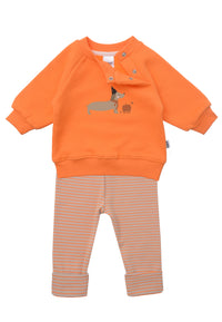 2tlg. Set mit Sweatshirt "Boo Crew" in orange und Ringel Leggings