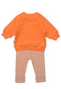 2tlg. Set mit Sweatshirt "Boo Crew" in orange und Ringel Leggings