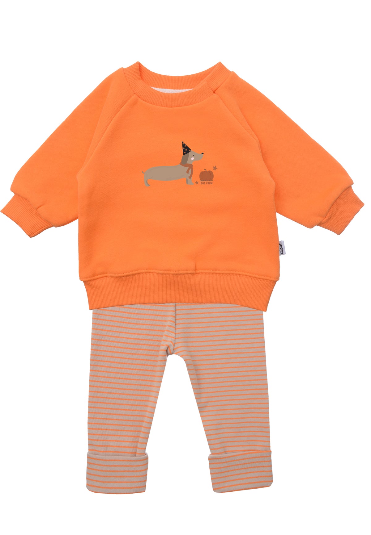 2tlg. Set mit Sweatshirt "Boo Crew" in orange und Ringel Leggings