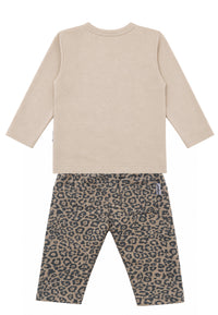 2-teiliges Set mit Leo-Hose und Langarmshirt in Beige