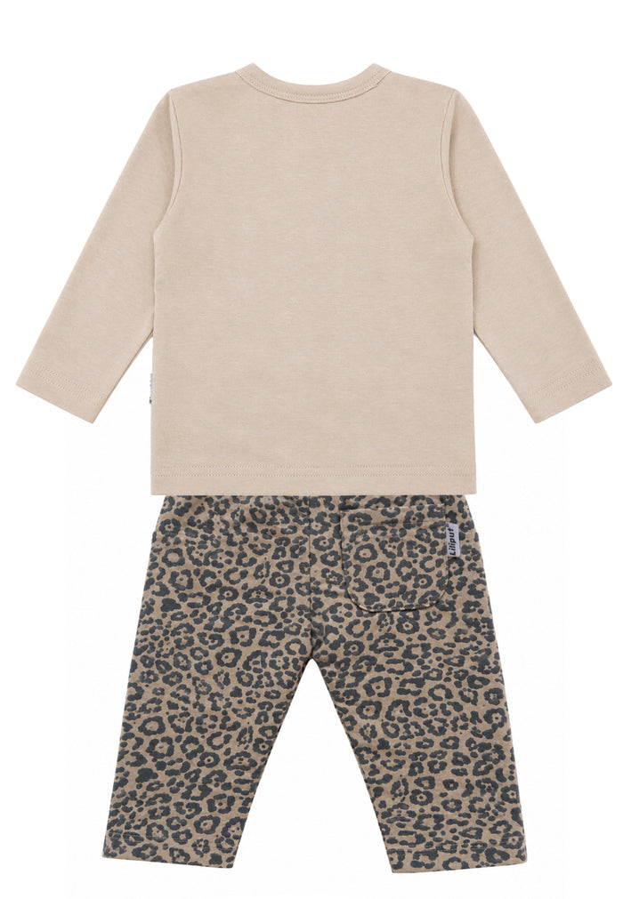 2-teiliges Set mit Leo-Hose und Langarmshirt in Beige