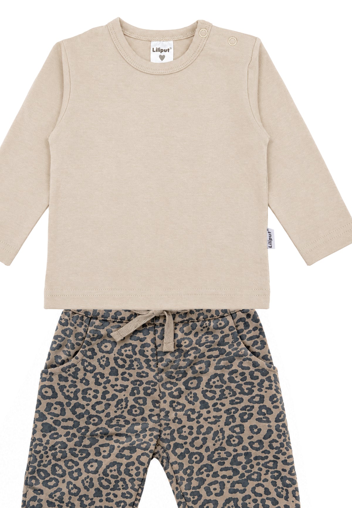 2-teiliges Set mit Leo-Hose und Langarmshirt in Beige