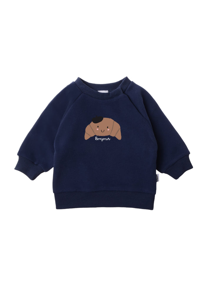 Sweatshirt in blau mit Print "Croissant"