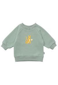 Sweatshirt in schilf mit Leoparden Aufdruck in gelb.