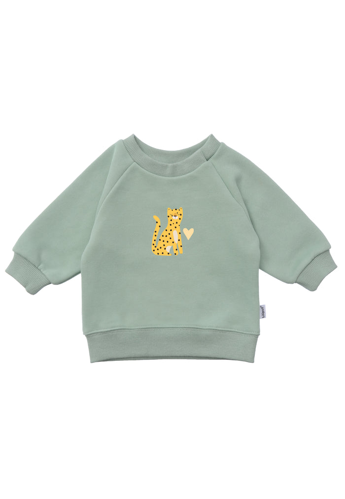 Sweatshirt in schilf mit Leoparden Aufdruck in gelb.