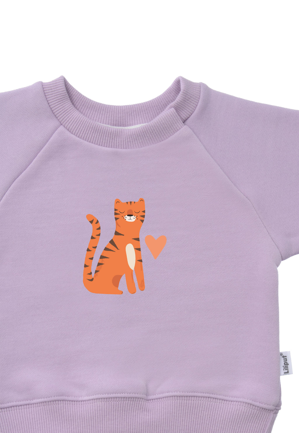 Sweatshirt in flieder mit Raglanärmeln und Tiger Print.