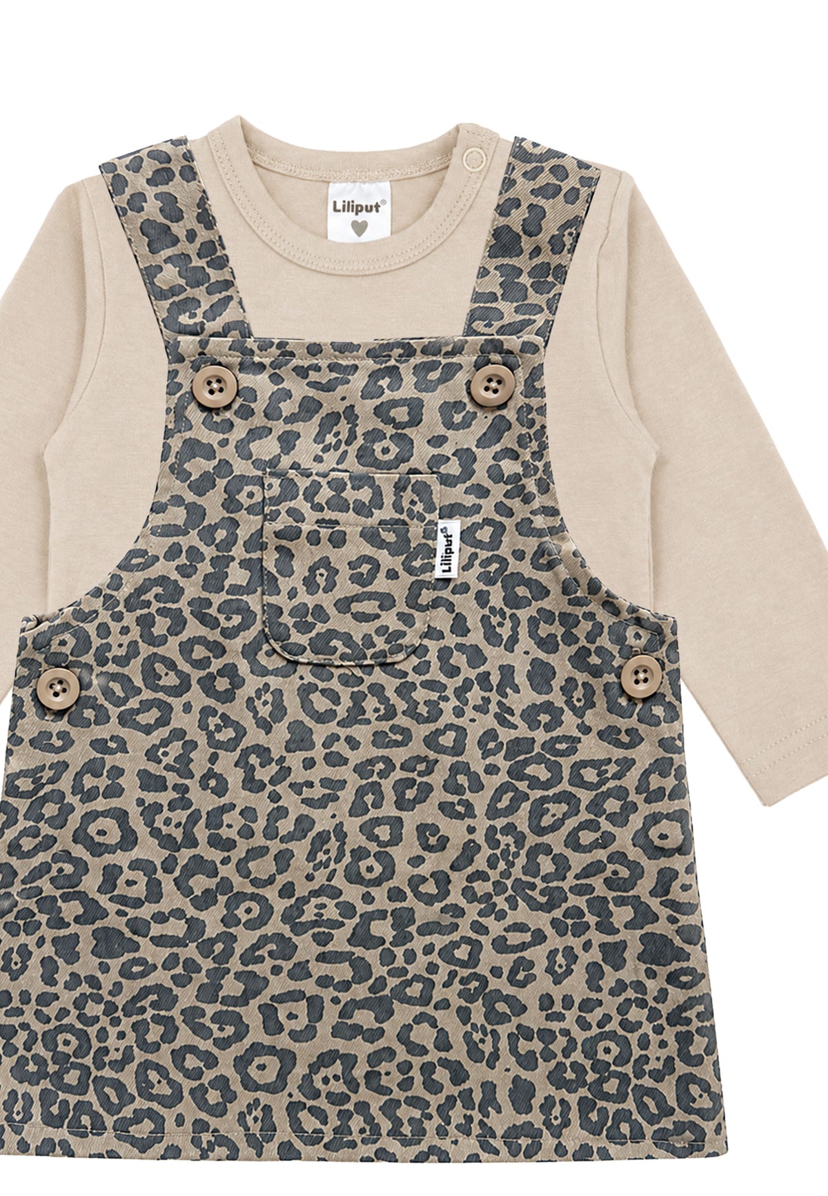 2-teiliges Set mit Leo-Latzrock und Langarmshirt in Beige