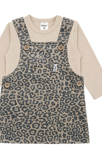 2-teiliges Set mit Leo-Latzrock und Langarmshirt in Beige