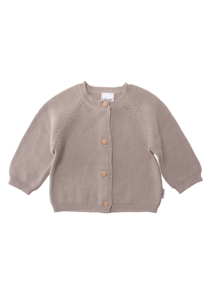 Babystrickjacke in taupe mit Holzknöpfen