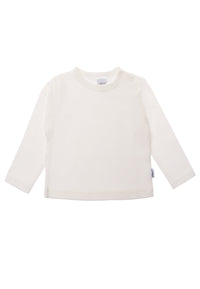 Langarmshirt in ecru mit Druckknöpfen auf der Schulter.