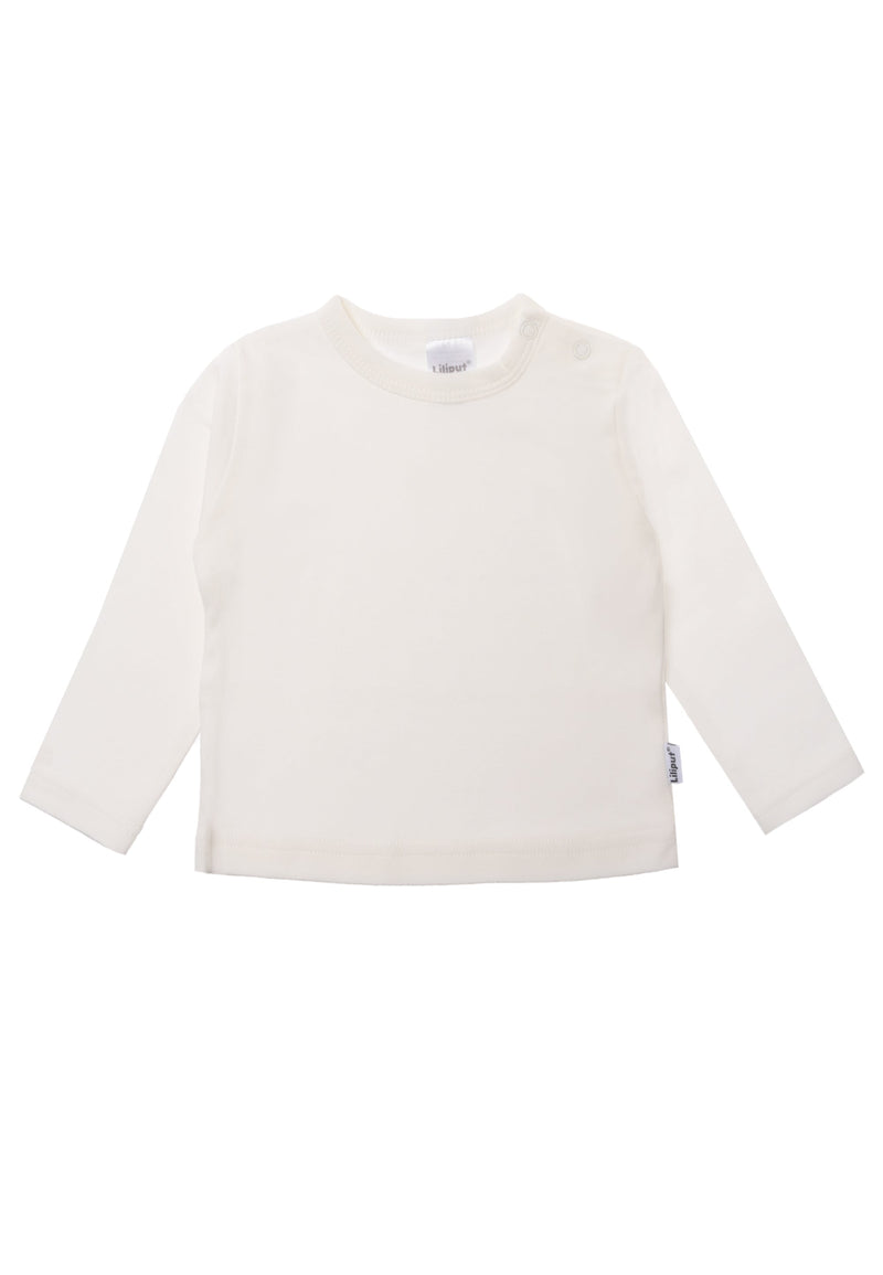 Langarmshirt in ecru mit Druckknöpfen auf der Schulter.