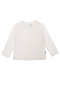 Langarmshirt in ecru mit praktischen Druckknöpfen auf der Schulter für ein einfaches An- und Ausziehen.